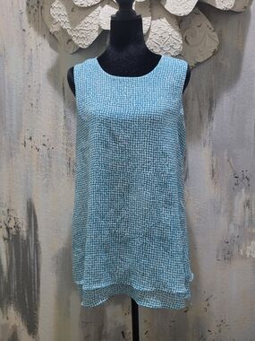Fever Turquoise & White Sleeveless Textured Tunic